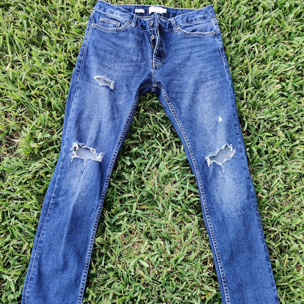 TOPMAN STRECH SKINNY RIPPED JEANS